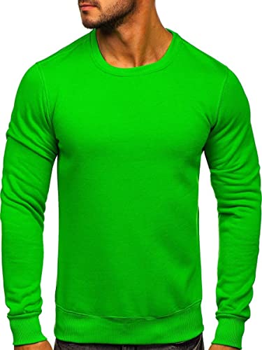 BOLF Herren Sweatshirt Pullover Sweater Pulli ohne Kapuze Langarmshirt Rundhalsausschnitt Farbvarianten Crew Neck Longsleeve Classic Fitness Basic Sport J.Style 2001 Grün(Hell) M [1A1] von BOLF