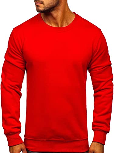 BOLF Herren Sweatshirt Pullover Sweater Pulli ohne Kapuze Langarmshirt Rundhalsausschnitt Farbvarianten Crew Neck Longsleeve Classic Fitness Basic Sport J.Style 2001 Rot L [1A1] von BOLF