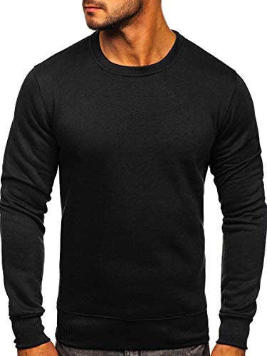 BOLF Herren Sweatshirt Pullover Sweater Pulli ohne Kapuze Langarmshirt Rundhalsausschnitt Farbvarianten Crew Neck Longsleeve Classic Fitness Basic Sport J.Style 2001 Schwarz L [1A1] von BOLF