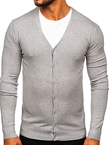 BOLF Herren Sweatshirt Pullover Pullover Pulli Feinstrick V-Ausschnitt Aufnköpfbar Langarmshirt Longsleeve Wärme V-Ausschnitt Classic Outdoor Casual Style YY06 Grau M [5E5] von BOLF