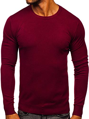 BOLF Herren Sweatshirt Pullover Sweater Pulli Feinstrick Rundhalsausschnitt Langarmshirt Longsleeve Wärme Classic Outdoor Casual Style YY01 Weinrot XXL [5E5] von BOLF