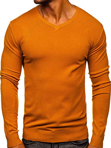 BOLF Herren Sweatshirt Pullover Sweater Pulli Feinstrick V-Ausschnitt Langarmshirt Longsleeve Wärme V-Neck Classic Outdoor Casual Style YY03 Camel M [5E5] von BOLF