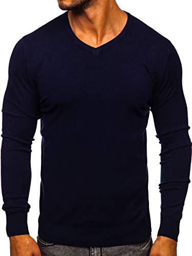 BOLF Herren Sweatshirt Pullover Sweater Pulli Feinstrick V-Ausschnitt Langarmshirt Longsleeve Wärme V-Neck Classic Outdoor Casual Style YY03 Dunkelblau S [5E5] von BOLF