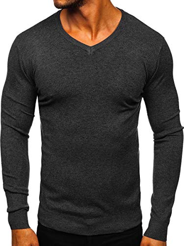 BOLF Herren Sweatshirt Pullover Sweater Pulli Feinstrick V-Ausschnitt Langarmshirt Longsleeve Wärme V-Neck Classic Outdoor Casual Style YY03 Dunkelgrau S [5E5] von BOLF