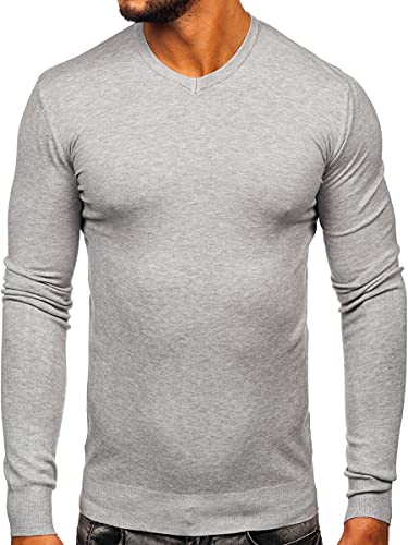 BOLF Herren Sweatshirt Pullover Sweater Pulli Feinstrick V-Ausschnitt Langarmshirt Longsleeve Wärme V-Neck Classic Outdoor Casual Style YY03 Grau(Hell) M [5E5] von BOLF