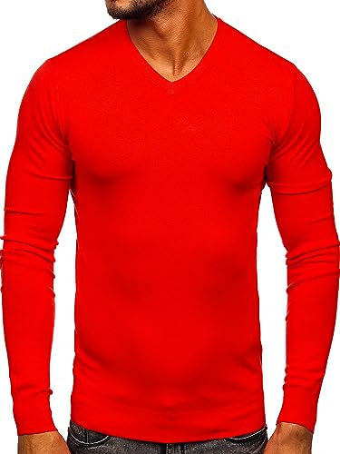 BOLF Herren Sweatshirt Pullover Sweater Pulli Feinstrick V-Ausschnitt Langarmshirt Longsleeve Wärme V-Neck Classic Outdoor Casual Style YY03 Orange M [5E5] von BOLF