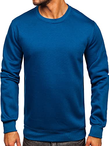 BOLF Herren Sweatshirt Pullover Sweater Pulli Langarmshirt Longsleeve Freizeit Sport Fitness Outdoor Basic Casual Style 2001 Indigo L [1A1] von BOLF