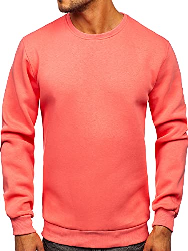 BOLF Herren Sweatshirt ohne Kapuze Pullover Sweater Pulli Langarmshirt Rundhals Crew Neck Hochwertige Weiche Baumwollmischung Freizeit Training Sport Basic Casual Style 2001 Korall XL [1A1] von BOLF