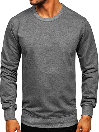 BOLF Herren Sweatshirt Pullover Sweater Pulli Langarmshirt Longsleeve Freizeit Sport Fitness Outdoor Basic Casual Style B10001 Anthrazit M [1A1] von BOLF