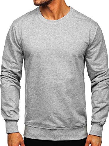BOLF Herren Sweatshirt Pullover Sweater Pulli Langarmshirt Longsleeve Freizeit Sport Fitness Outdoor Basic Casual Style B10001 Grau M [1A1] von BOLF