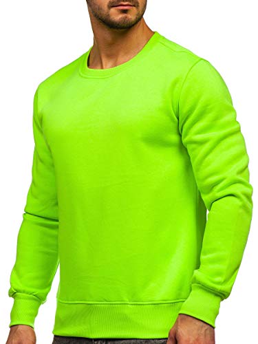 BOLF Herren Sweatshirt Pullover Sweater Pulli Langarmshirt Longsleeve Freizeit Sport Fitness Outdoor Basic Casual Style J.Style 2001 Grün-Neon L [1A1] von BOLF