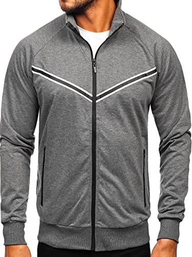 BOLF Herren Sweatshirt Pullover Sweater Pulli Reißverschluss Langarmshirt Longsleeve Freizeit Sport Fitness Outdoor Basic Casual Style B062 Dunkelgrau M [1A1] von BOLF