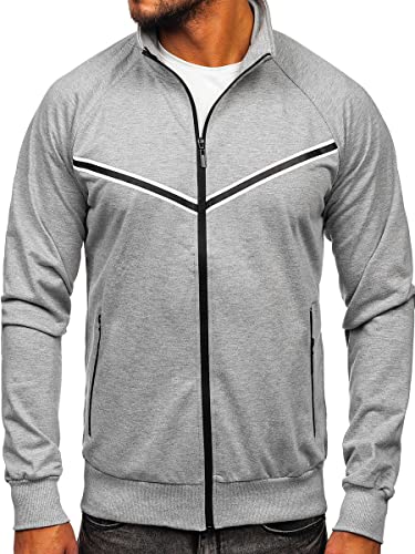 BOLF Herren Sweatshirt Pullover Sweater Pulli Reißverschluss Langarmshirt Longsleeve Freizeit Sport Fitness Outdoor Basic Casual Style B062 Grau L [1A1] von BOLF