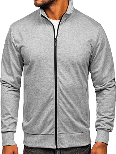 BOLF Herren Sweatshirt Pullover Sweater Pulli Reißverschluss Langarmshirt Longsleeve Freizeit Sport Fitness Outdoor Basic Casual Style B067 Grau L [1A1] von BOLF