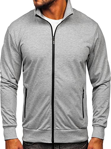 BOLF Herren Sweatshirt Pullover Sweater Pulli Reißverschluss Langarmshirt Longsleeve Freizeit Sport Fitness Outdoor Basic Casual Style B069 Grau XXL [1A1] von BOLF