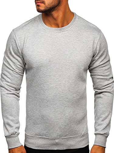 BOLF Herren Sweatshirt Pullover Sweater Pulli Langarmshirt Longsleeve Freizeit Sport Fitness Outdoor Basic Casual Style 2001 Grau L [1A1] von BOLF