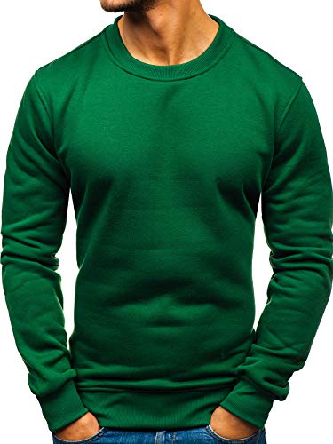 BOLF Herren Sweatshirt Pullover Sweater Pulli ohne Kapuze Langarmshirt Rundhalsausschnitt Farbvarianten Crew Neck Longsleeve Classic Fitness Basic Sport J.Style 2001 Grün L [1A1] von BOLF