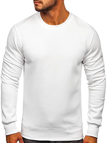 BOLF Herren Sweatshirt Pullover Sweater Pulli ohne Kapuze Langarmshirt Rundhalsausschnitt Farbvarianten Crew Neck Longsleeve Classic Fitness Basic Sport J.Style 2001 Weiß XXL [1A1] von BOLF