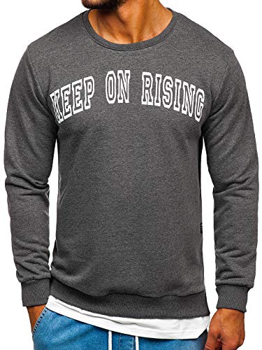 BOLF Herren Sweatshirt Pullover mit Aufdruck Pulli Rundhalsausschnitt Sport Style 11114 Dunkelgrau M [1A1] von BOLF