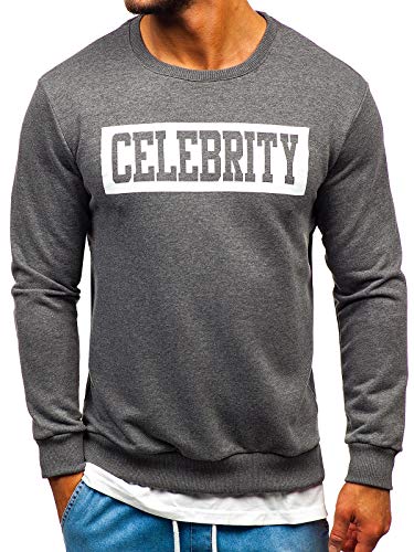 BOLF Herren Sweatshirt Pullover mit Aufdruck Pulli Rundhalsausschnitt Sport Style 11115 Dunkelgrau M [1A1] von BOLF