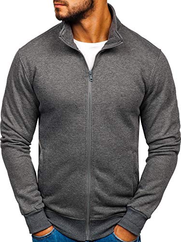 BOLF Herren Sweatshirt mit Reißverschluss und Stehkragen Sweatjacke Collegejacke Langarmshirt Zip Fitness Training Sport Basic Einfarbig Uni Casual Style J.Style B002 Anthrazit M [1A1] von BOLF