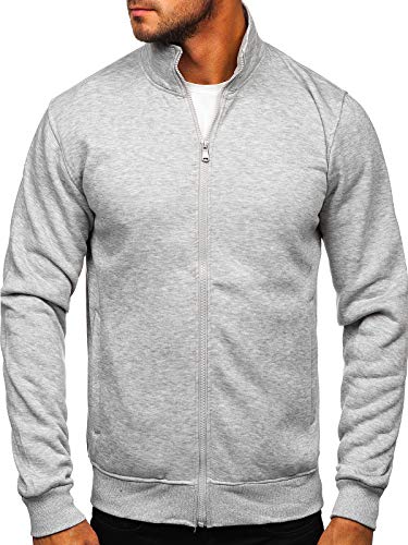 BOLF Herren Sweatshirt mit Reißverschluss und Stehkragen Sweatjacke Collegejacke Langarmshirt Zip Fitness Training Sport Basic Einfarbig Uni Casual Style J.Style B002 Grau L [1A1] von BOLF