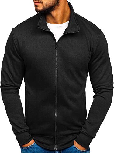 BOLF Herren Sweatshirt mit Reißverschluss und Stehkragen Sweatjacke Collegejacke Langarmshirt Zip Fitness Training Sport Basic Einfarbig Uni Casual Style J.Style B002 Schwarz L [1A1] von BOLF