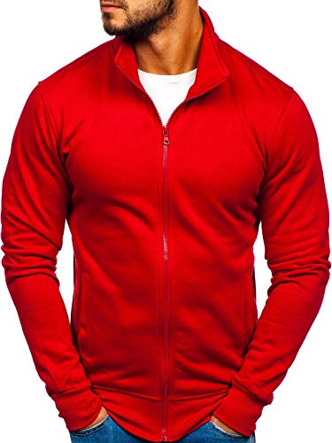 BOLF Herren Sweatshirt mit Reißverschluss und Stehkragen Sweatjacke Collegejacke Langarmshirt Zip Fitness Training Sport Basic Einfarbig Uni Casual Style J.Style B002 Weinrot L [1A1] von BOLF