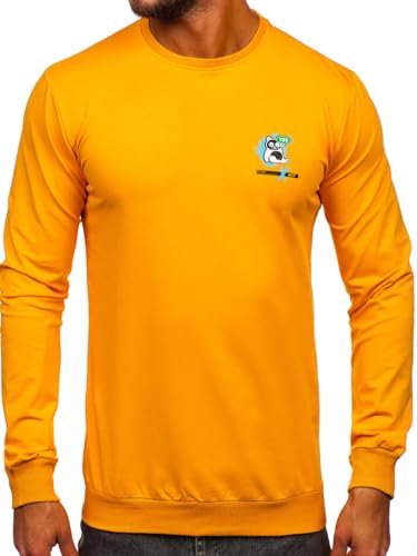 BOLF Herren Sweatshirt ohne Kapuze Pullover Sweater Pulli Langarmshirt Rundhals Crew Neck Hochwertige Baumwollmischung Freizeit Training Sport Basic Casual Style 8744 Orange XL [1A1] von BOLF