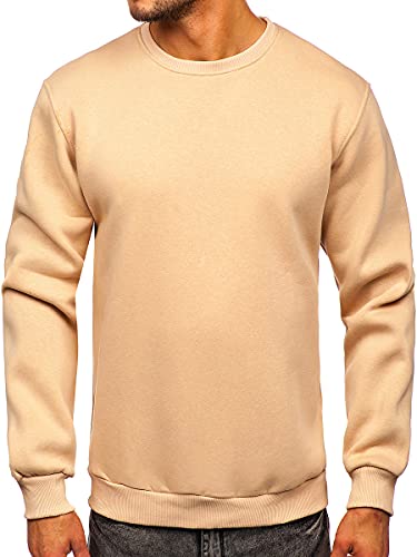 BOLF Herren Sweatshirt ohne Kapuze Pullover Sweater Pulli Langarmshirt Rundhals Crew Neck Hochwertige Weiche Baumwollmischung Freizeit Training Sport Basic Casual Style 2001 Beige L [1A1] von BOLF