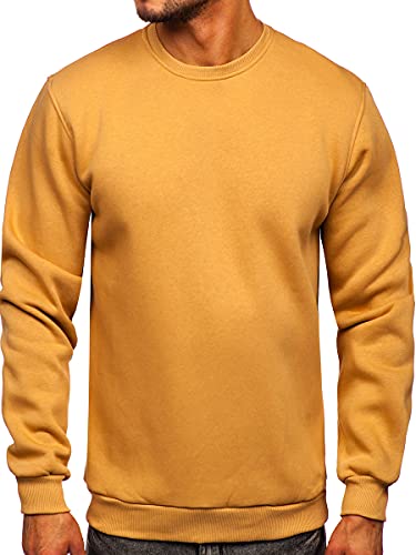 BOLF Herren Sweatshirt ohne Kapuze Pullover Sweater Pulli Langarmshirt Rundhals Crew Neck Hochwertige Weiche Baumwollmischung Freizeit Training Sport Basic Casual Style 2001 Braun S [1A1] von BOLF