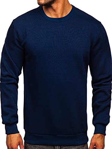 BOLF Herren Sweatshirt ohne Kapuze Pullover Sweater Pulli Langarmshirt Rundhals Crew Neck Hochwertige Weiche Baumwollmischung Freizeit Training Sport Basic Casual Style 2001 Dunkelblau S [1A1] von BOLF