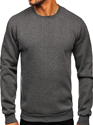 BOLF Herren Sweatshirt ohne Kapuze Pullover Sweater Pulli Langarmshirt Rundhals Crew Neck Hochwertige Weiche Baumwollmischung Freizeit Training Sport Basic Casual Style 2001 Dunkelgrau L [1A1] von BOLF