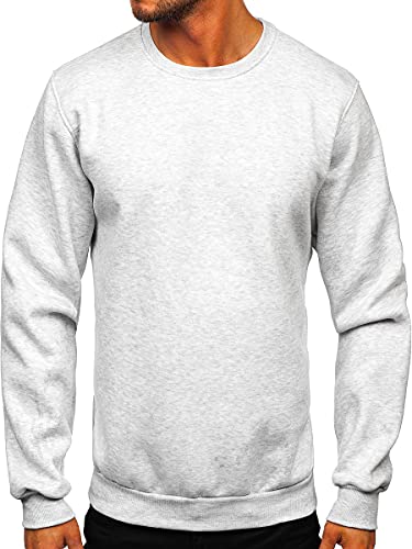 BOLF Herren Sweatshirt ohne Kapuze Pullover Sweater Pulli Langarmshirt Rundhals Crew Neck Hochwertige Weiche Baumwollmischung Freizeit Training Sport Basic Casual Style 2001 Grau(Hell) XL [1A1] von BOLF