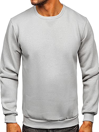 BOLF Herren Sweatshirt ohne Kapuze Pullover Sweater Pulli Langarmshirt Rundhals Crew Neck Hochwertige Weiche Baumwollmischung Freizeit Training Sport Basic Casual Style 2001 Grau S [1A1] von BOLF