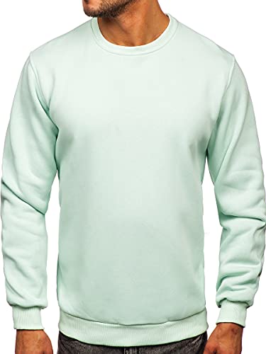BOLF Herren Sweatshirt ohne Kapuze Pullover Sweater Pulli Langarmshirt Rundhals Crew Neck Hochwertige Weiche Baumwollmischung Freizeit Training Sport Basic Casual Style 2001 Hellmint XL [1A1] von BOLF