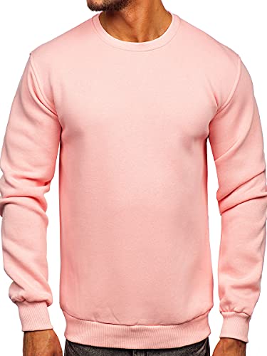 BOLF Herren Sweatshirt ohne Kapuze Pullover Sweater Pulli Langarmshirt Rundhals Crew Neck Hochwertige Weiche Baumwollmischung Freizeit Training Sport Basic Casual Style 2001 Hellrosa L [1A1] von BOLF