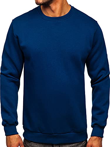BOLF Herren Sweatshirt ohne Kapuze Pullover Sweater Pulli Langarmshirt Rundhals Crew Neck Hochwertige Weiche Baumwollmischung Freizeit Training Sport Basic Casual Style 2001 Indigo S [1A1] von BOLF