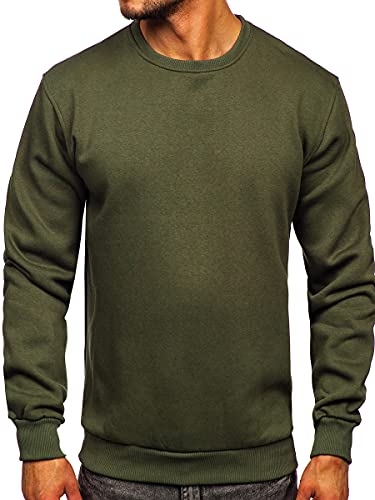 BOLF Herren Sweatshirt ohne Kapuze Pullover Sweater Pulli Langarmshirt Rundhals Crew Neck Hochwertige Weiche Baumwollmischung Freizeit Training Sport Basic Casual Style 2001 Khaki XL [1A1] von BOLF