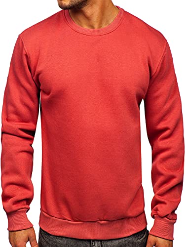 BOLF Herren Sweatshirt ohne Kapuze Pullover Sweater Pulli Langarmshirt Rundhals Crew Neck Hochwertige Weiche Baumwollmischung Freizeit Training Sport Basic Casual Style 2001 Lachsrosa L [1A1] von BOLF
