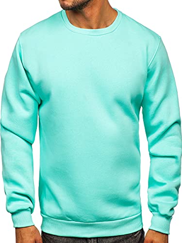 BOLF Herren Sweatshirt ohne Kapuze Pullover Sweater Pulli Langarmshirt Rundhals Crew Neck Hochwertige Weiche Baumwollmischung Freizeit Training Sport Basic Casual Style 2001 Mint S [1A1] von BOLF