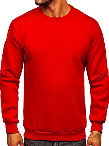 BOLF Herren Sweatshirt ohne Kapuze Pullover Sweater Pulli Langarmshirt Rundhals Crew Neck Hochwertige Weiche Baumwollmischung Freizeit Training Sport Basic Casual Style 2001 Rot S [1A1] von BOLF