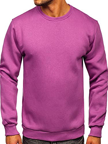 BOLF Herren Sweatshirt ohne Kapuze Pullover Sweater Pulli Langarmshirt Rundhals Crew Neck Hochwertige Weiche Baumwollmischung Freizeit Training Sport Basic Casual Style 2001 Violett L [1A1] von BOLF