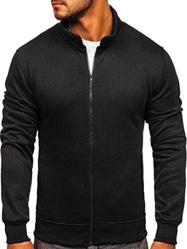 BOLF Herren Sweatshirt ohne Kapuze Reißverschluss Pullover Sweater Pulli Langarmshirt Stehkragen Farbvarianten Longsleeve Classic Fitness Basic Sport B2002 Schwarz M [1A1] von BOLF