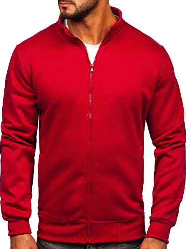 BOLF Herren Sweatshirt ohne Kapuze Reißverschluss Pullover Sweater Pulli Langarmshirt Stehkragen Farbvarianten Longsleeve Classic Fitness Basic Sport B2002 Weinrot M [1A1] von BOLF