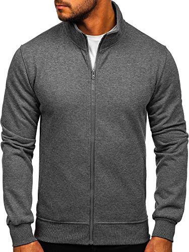BOLF Herren Sweatshirt ohne Kapuze Reißverschluss Pullover Sweater Pulli Langarmshirt Stehkragen Farbvarianten Longsleeve Classic Fitness Basic Sport J.Style B2002 Anthrazit XXL (1A1) von BOLF