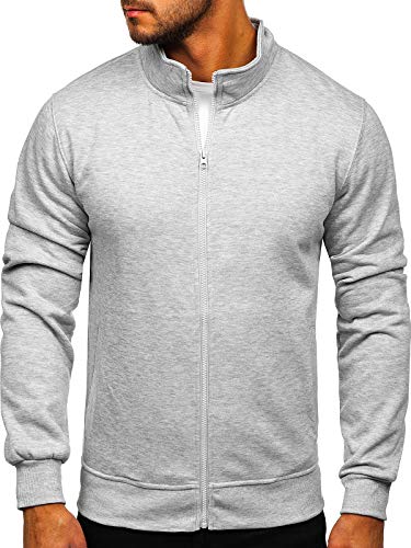 BOLF Herren Sweatshirt ohne Kapuze Reißverschluss Pullover Sweater Pulli Langarmshirt Stehkragen Farbvarianten Longsleeve Classic Fitness Basic Sport J.Style B2002 Grau M (1A1) von BOLF