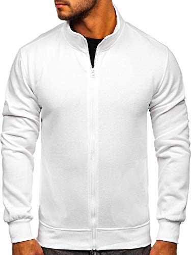 BOLF Herren Sweatshirt ohne Kapuze Reißverschluss Pullover Sweater Pulli Langarmshirt Stehkragen Farbvarianten Longsleeve Classic Fitness Basic Sport J.Style B2002 Weiß XL (1A1) von BOLF