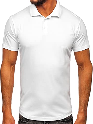 BOLF Herren T-Shirt Polo Poloshirts Kragen Core Kurzarmhemd Schlichtes Polohemd Kurzarm Shirts Basic Einfarbig Freizeit Figurbetont Slim Fit 0002 Weiß M [3C3] von BOLF