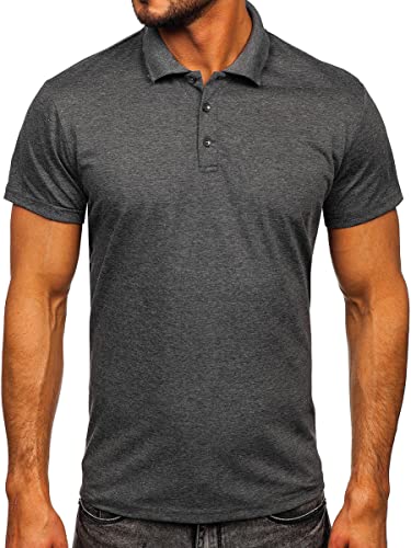 BOLF Herren T-Shirt Polo Poloshirts Kragen Core Kurzarmhemd Schlichtes Polohemd Kurzarm Shirts Basic Einfarbig Freizeit Figurbetont Slim Fit 8T80 Dunkelgrau M [3C3] von BOLF